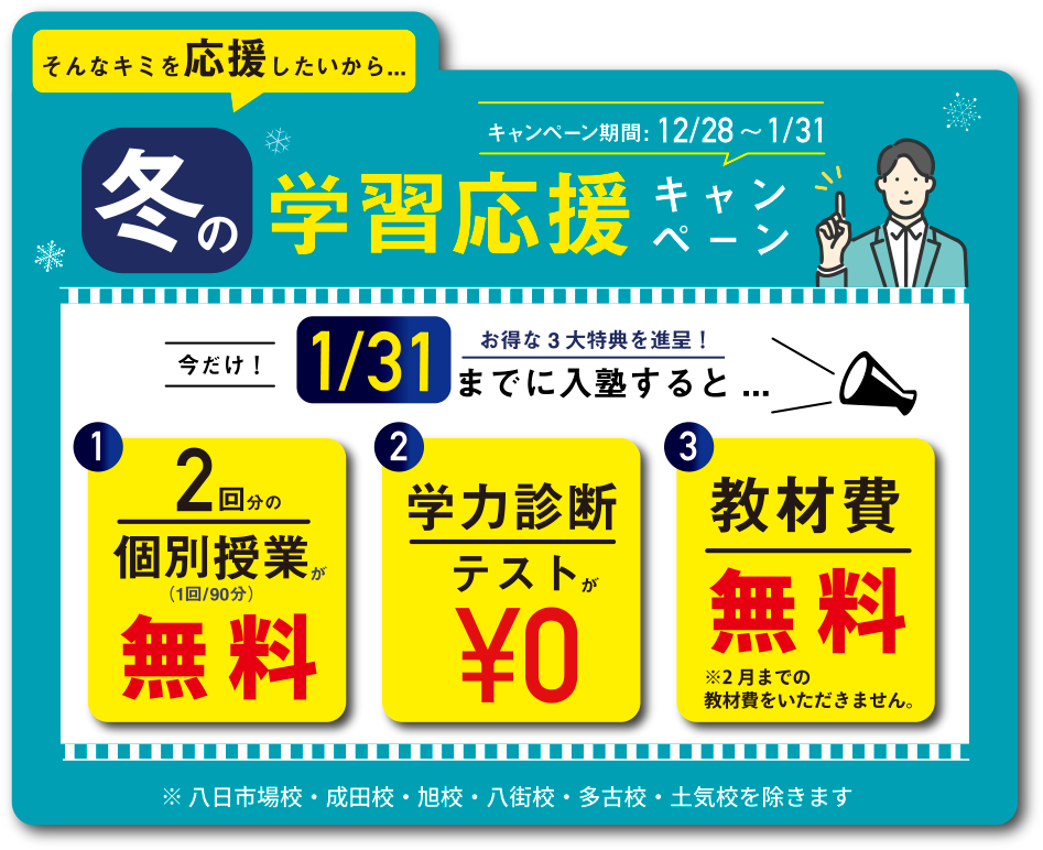 そんなキミを応援したいから。冬の学習応援キャンペーン。キャンペーン期間：12/28〜1/31